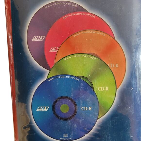 New Sealed PNY Technology CD-R 20pk with 5 Cool Colors with Wallet Music Media - Picture 2 of 8
